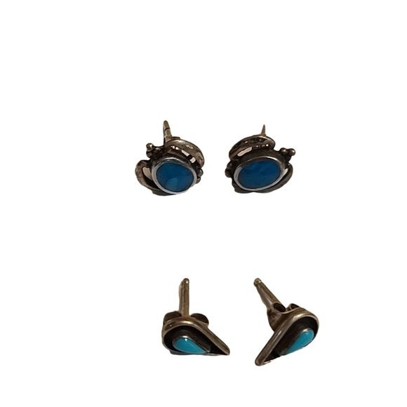 Sterling Silver Turquiose Earrings Lot set of three native american style - Picture 10 of 12
